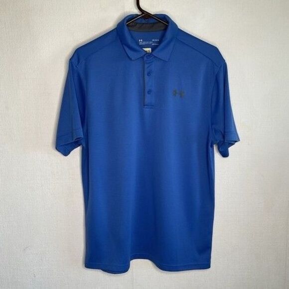 Under Armour Loose Heat Gear Tech Short Sleeve Polo Shirt Men Size Large Blue - Picture 6 of 9
